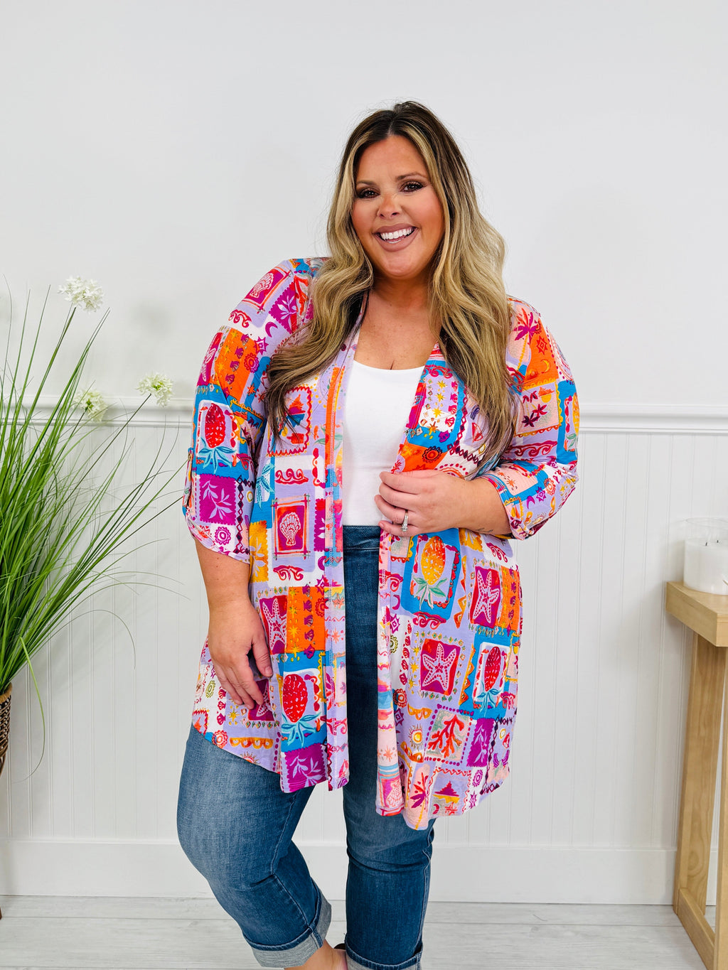 Layered in Spring Cardigan In Beach Print