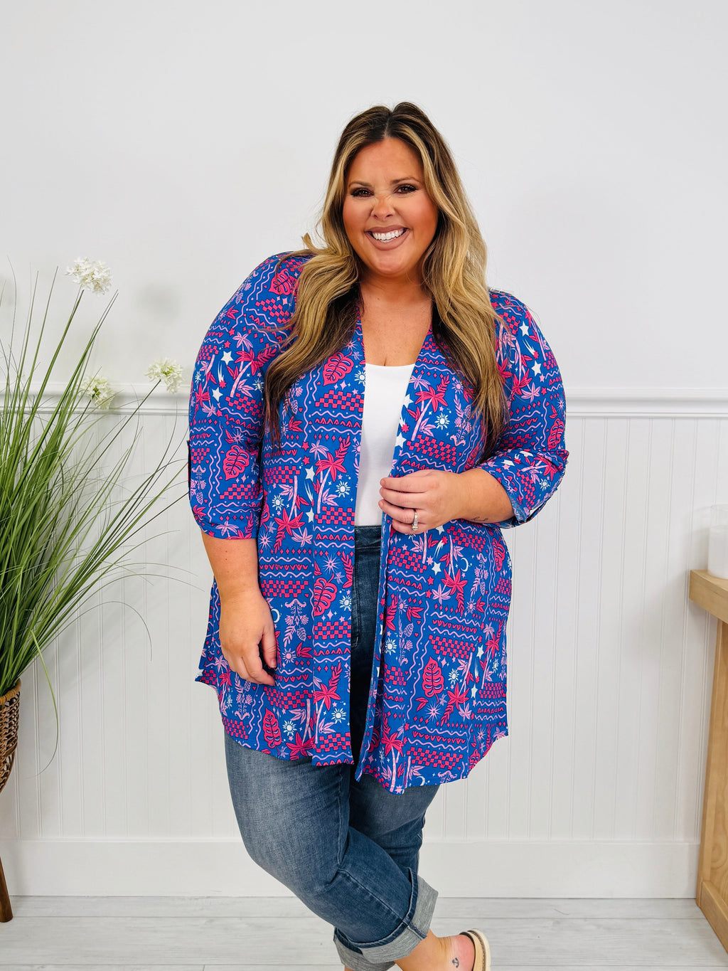 Layered in Spring Cardigan in Palm Tree Print