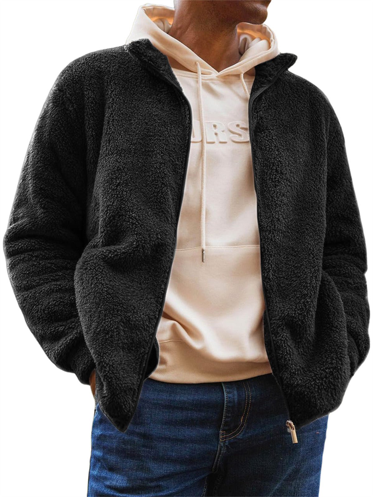 Men's Jacket Plush Jacket Pocket Zipper Sweatshirt