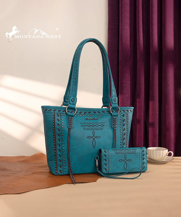 Montana West Cross Stitch Concealed Carry Tote Bag Set
