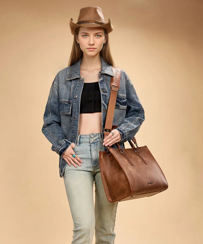 Montana West Vintage Classic Laptop Tote Bag