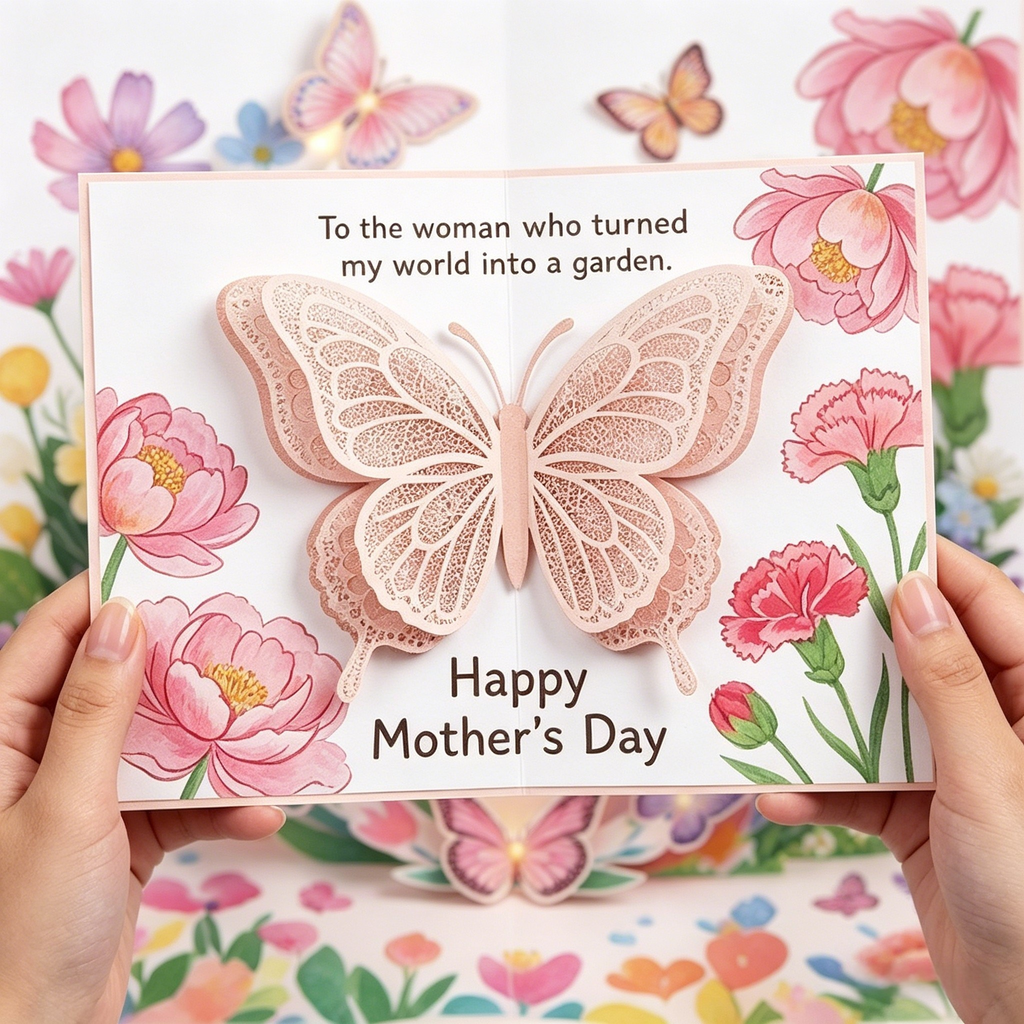 Handcrafted 3D Pop-Up Mother's Day Card - Exquisite Floral Butterfly Art