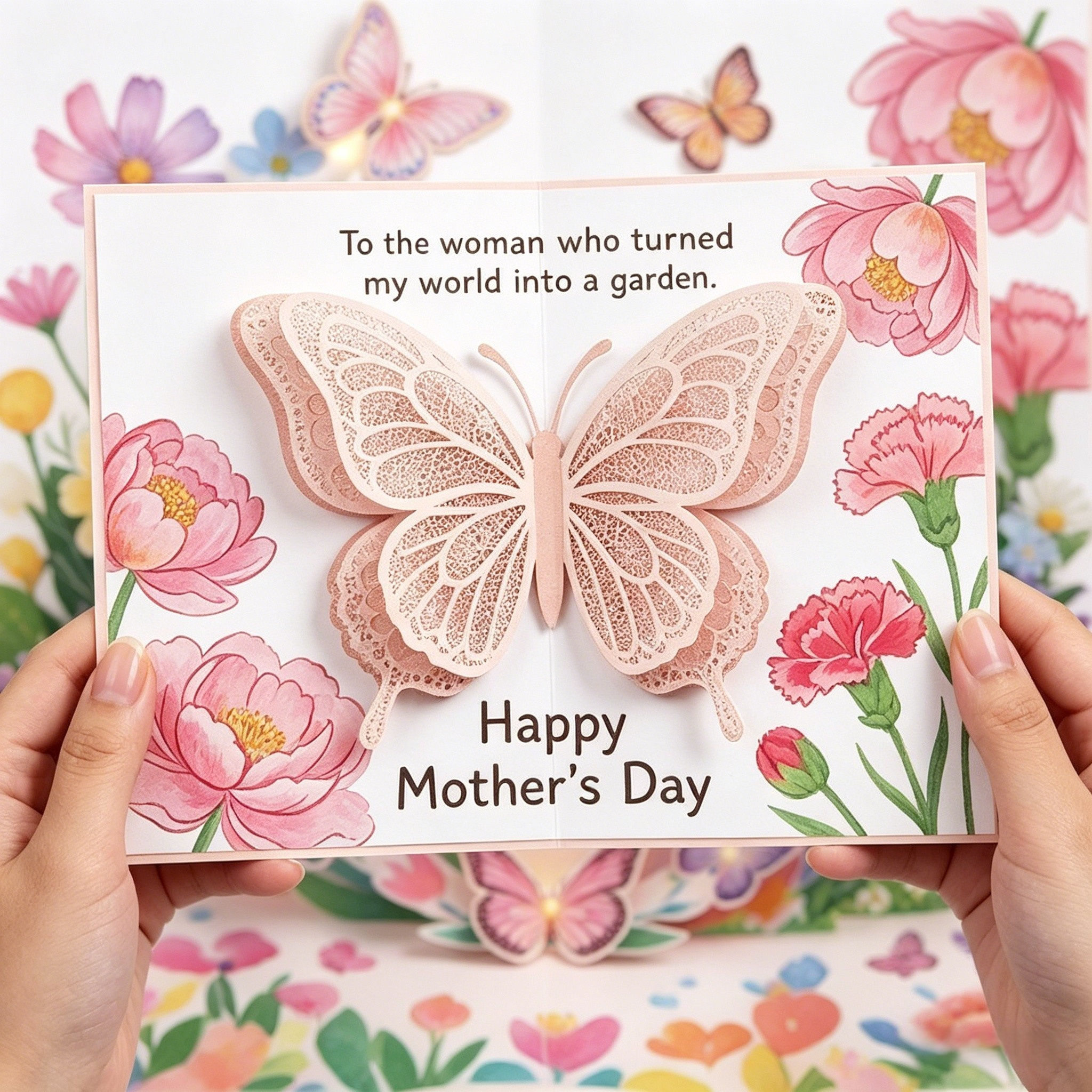 Handcrafted 3D Pop-Up Mother's Day Card - Exquisite Floral Butterfly Art