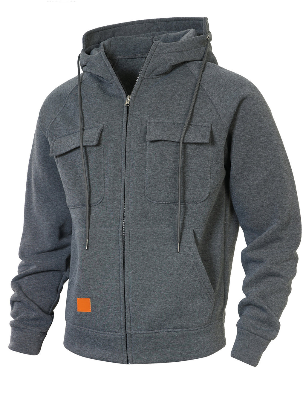 Men's Casual Solid Color Multi-pocket Hooded Cardigan Zipper Jacket