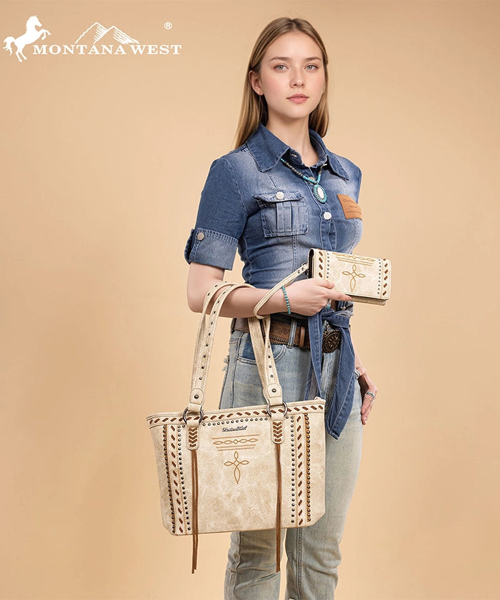 Montana West Cross Stitch Concealed Carry Tote Bag Set