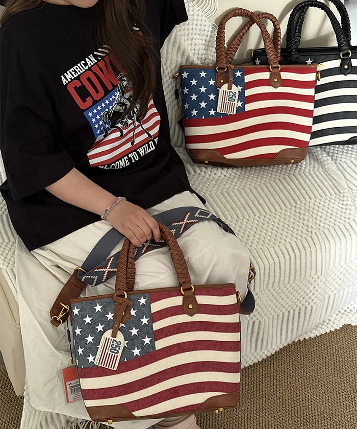 Montana West Vintage American Flag Tote Bag