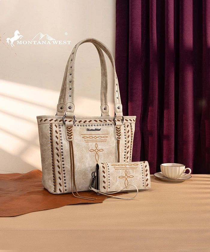 Montana West Cross Stitch Concealed Carry Tote Bag Set