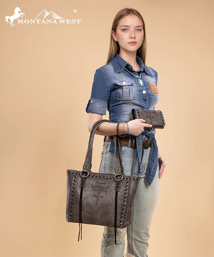 Montana West Cross Stitch Concealed Carry Tote Bag Set