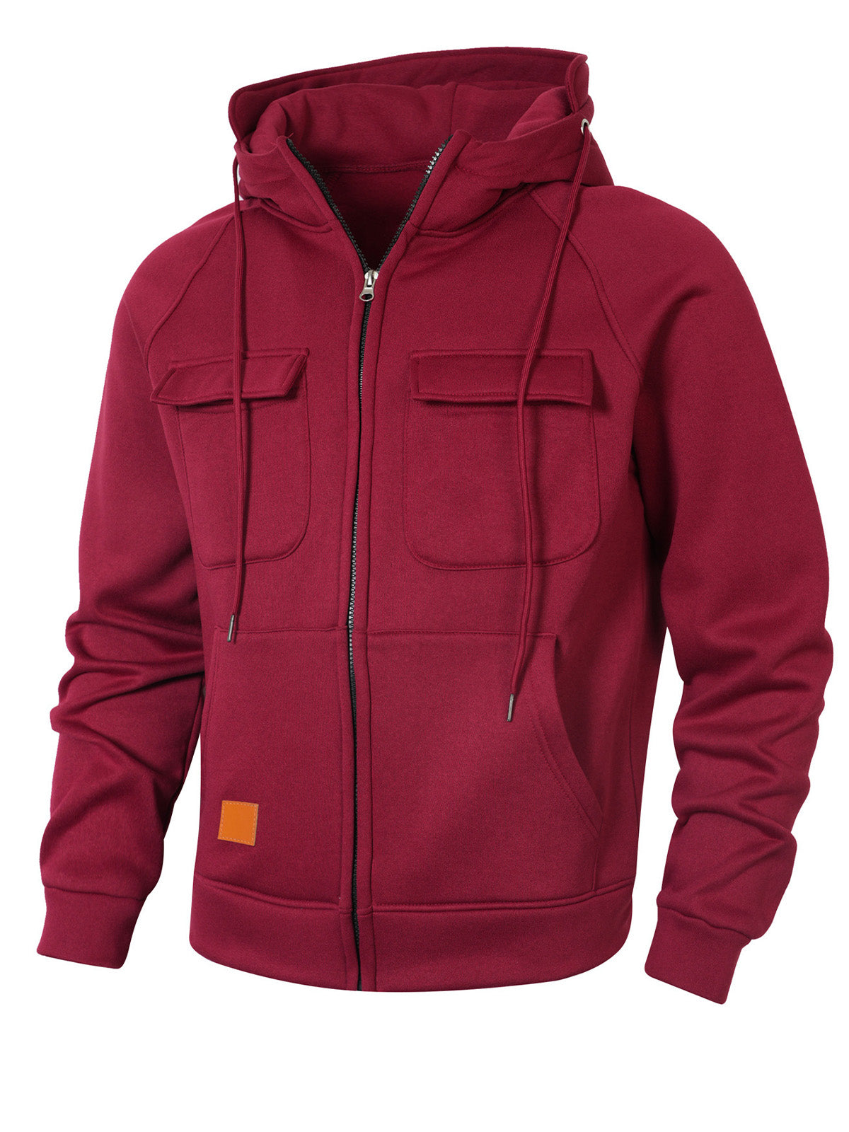 Men's Casual Solid Color Multi-pocket Hooded Cardigan Zipper Jacket