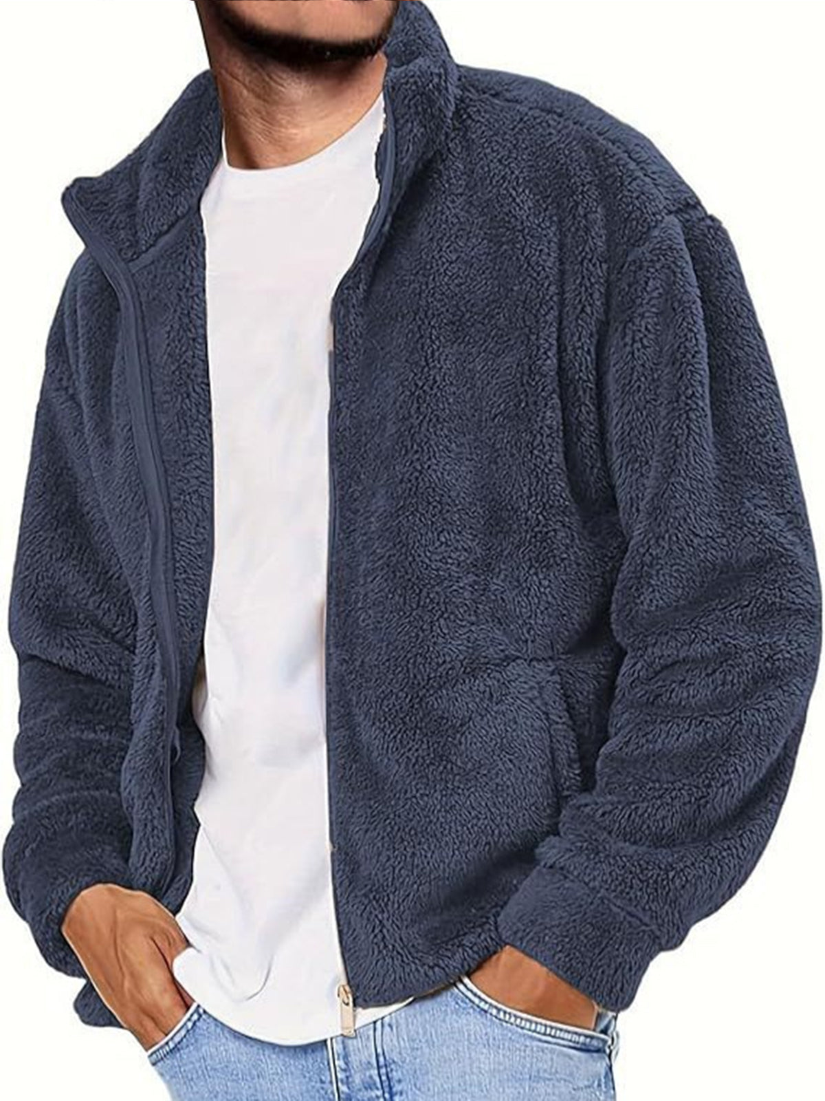 Men's Solid Color Polar Fleece Jacket