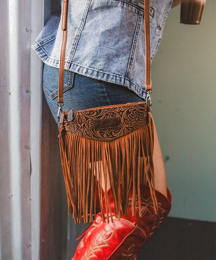 Wrangler Vintage Floral Western Fringe Crossbody Bag