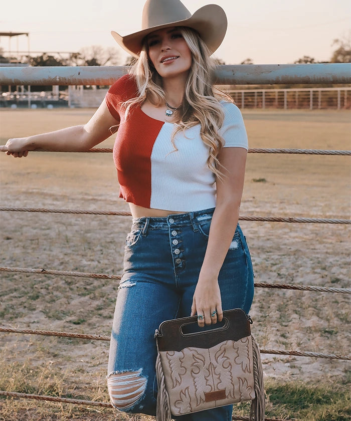 Wrangler Tooled Fringe Crossbody Bag