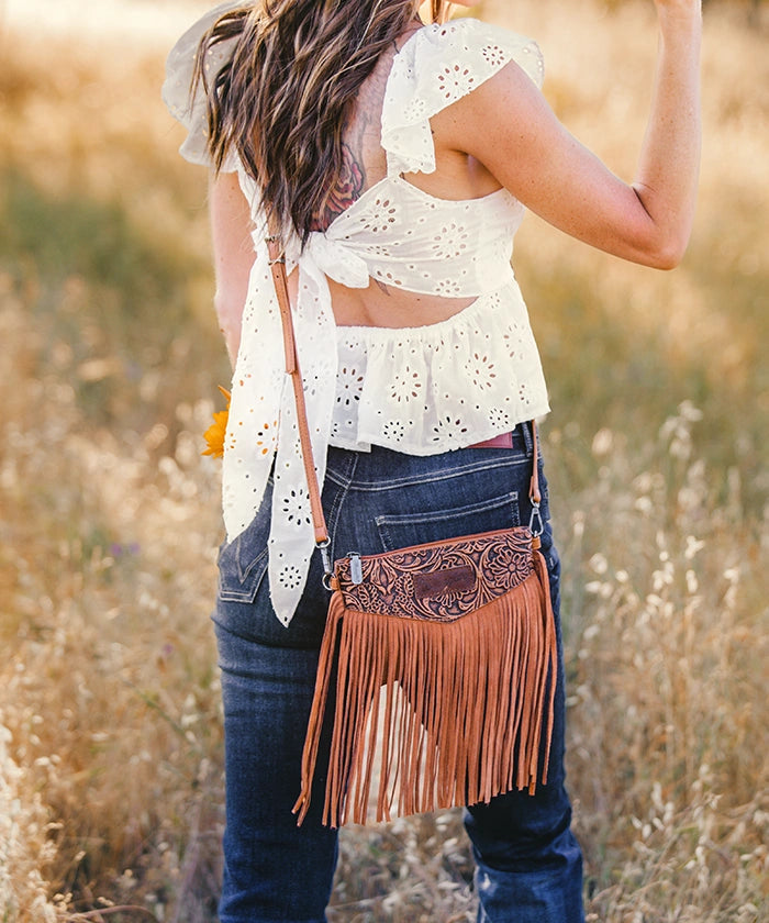Wrangler Vintage Floral Western Fringe Crossbody Bag