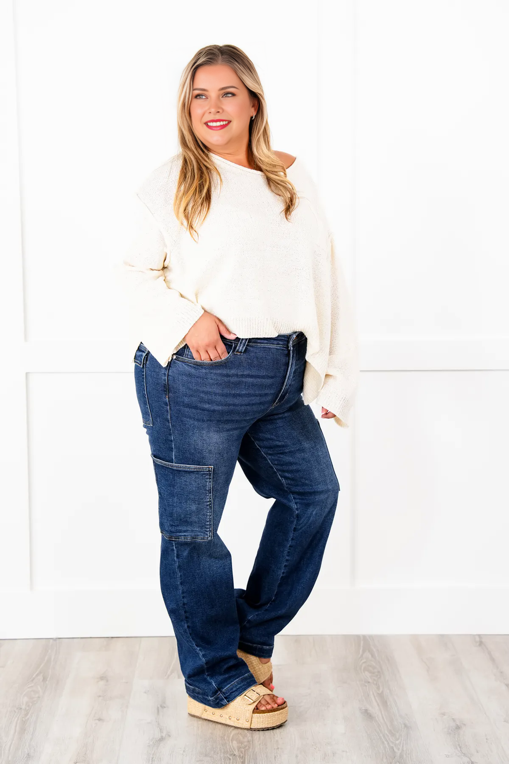 JUDY Tummy Control High Rise Cargo Wide Leg Jeans (Buy 2 Free Shipping)