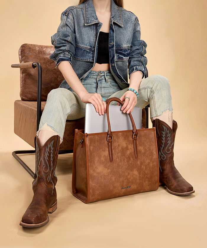Montana West Vintage Classic Laptop Tote Bag