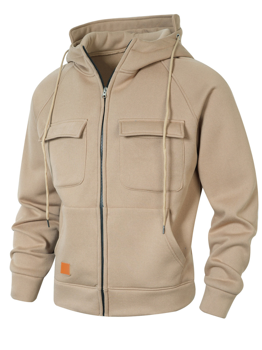 Men's Casual Solid Color Multi-pocket Hooded Cardigan Zipper Jacket
