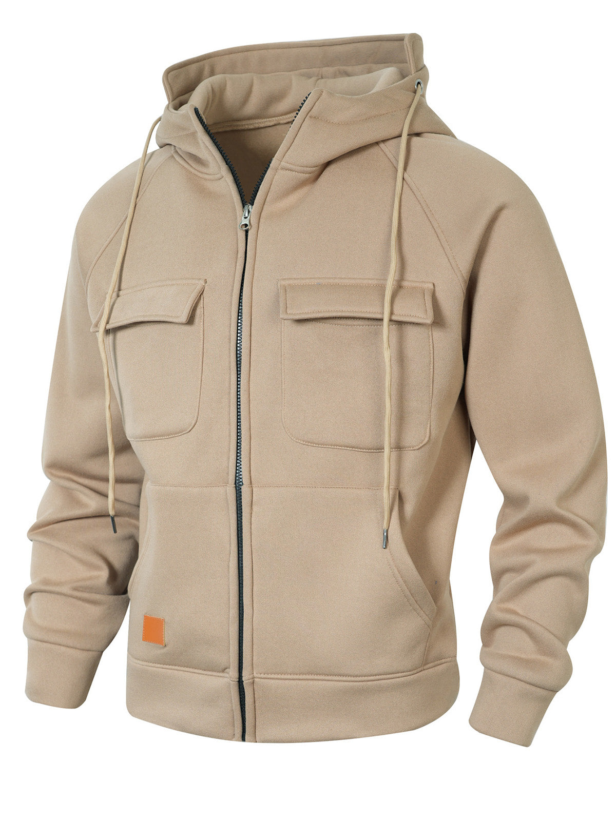 Men's Casual Solid Color Multi-pocket Hooded Cardigan Zipper Jacket