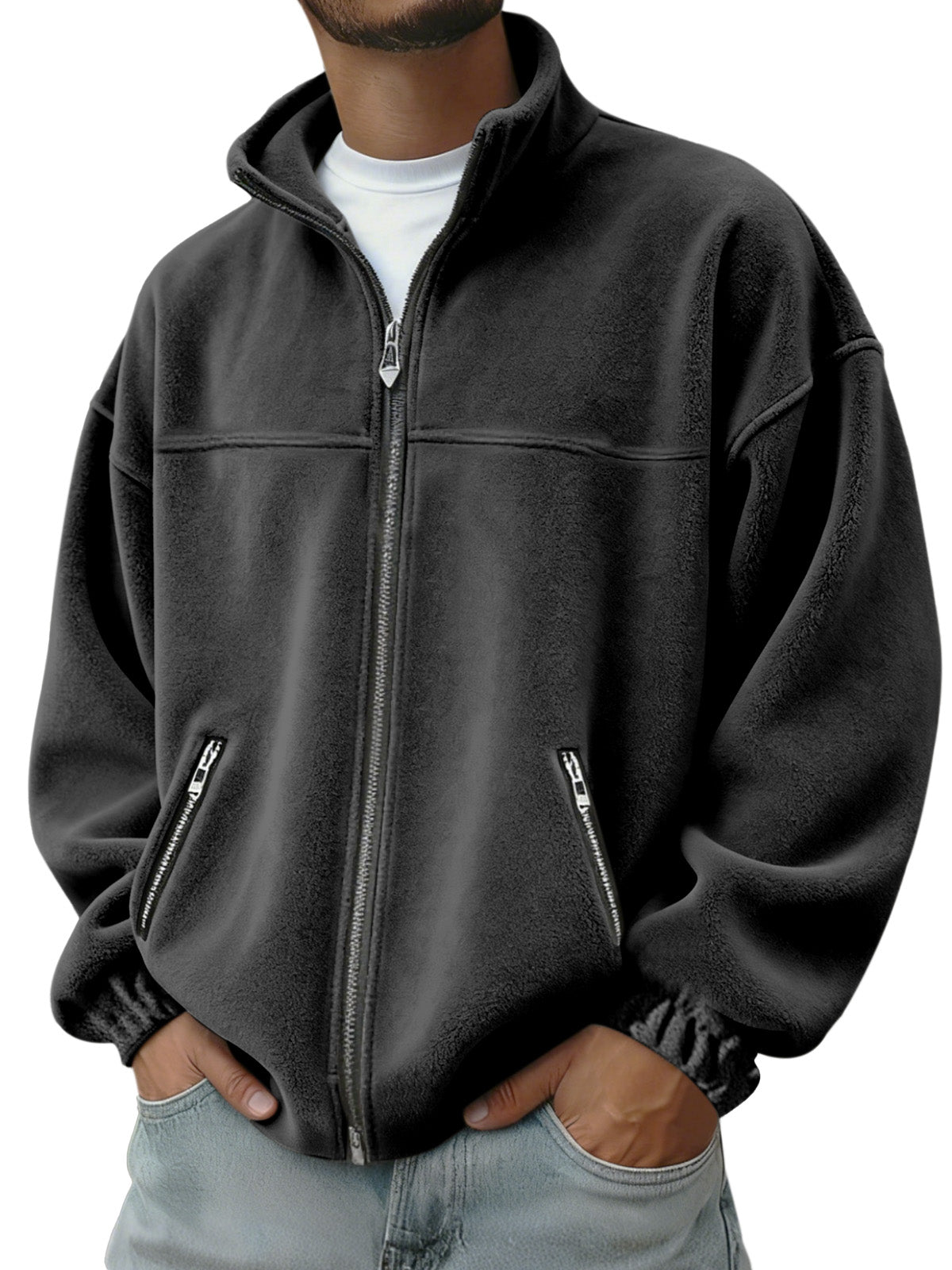 Men's Autumn And Winter Polar Fleece Stand Collar Zipper Sweatshirt Jacket