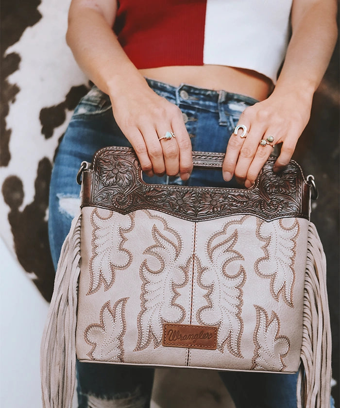 Wrangler Tooled Fringe Crossbody Bag