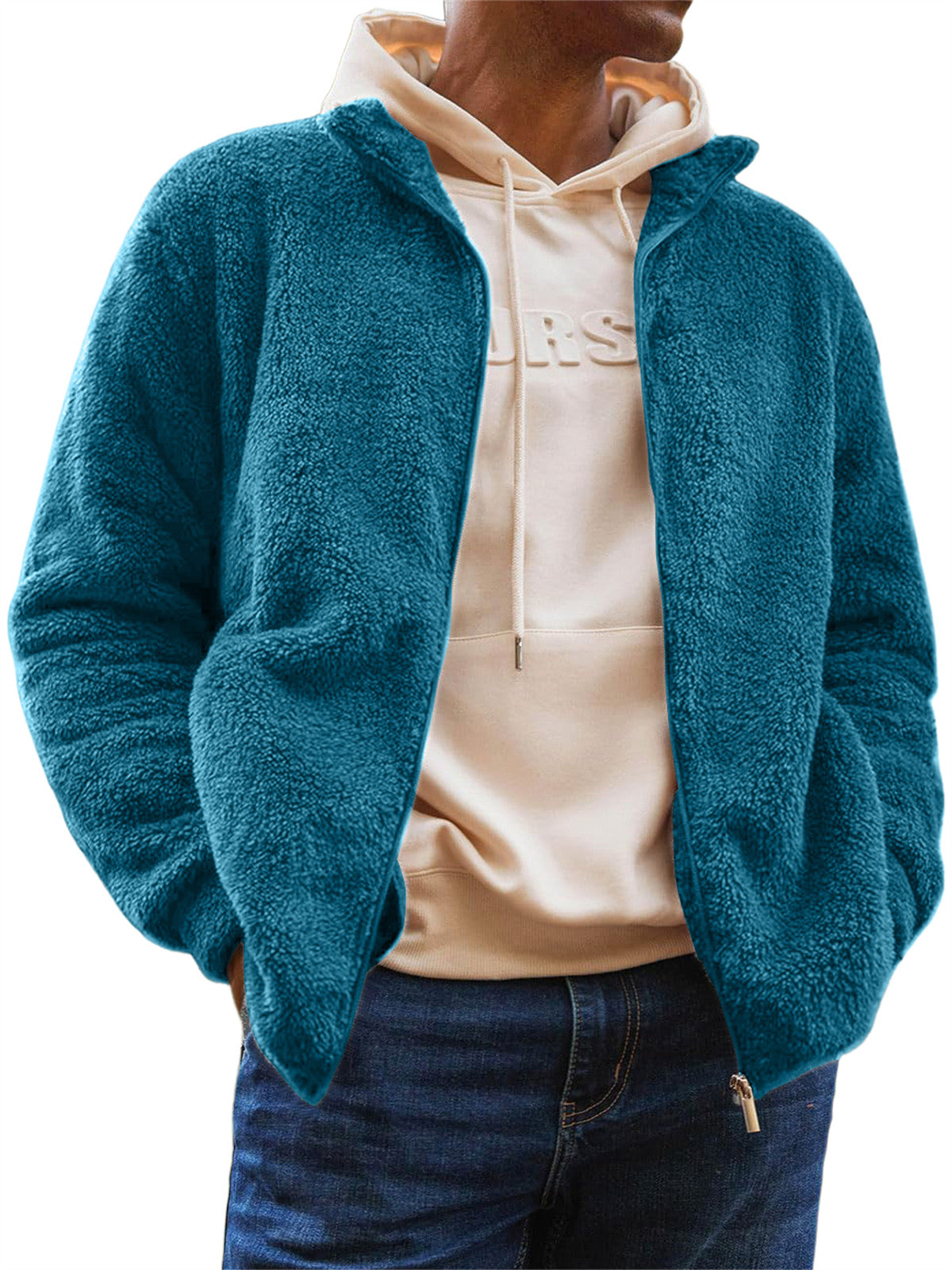 Men's Jacket Plush Jacket Pocket Zipper Sweatshirt
