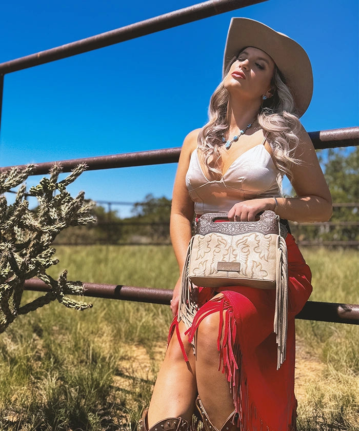 Wrangler Tooled Fringe Crossbody Bag
