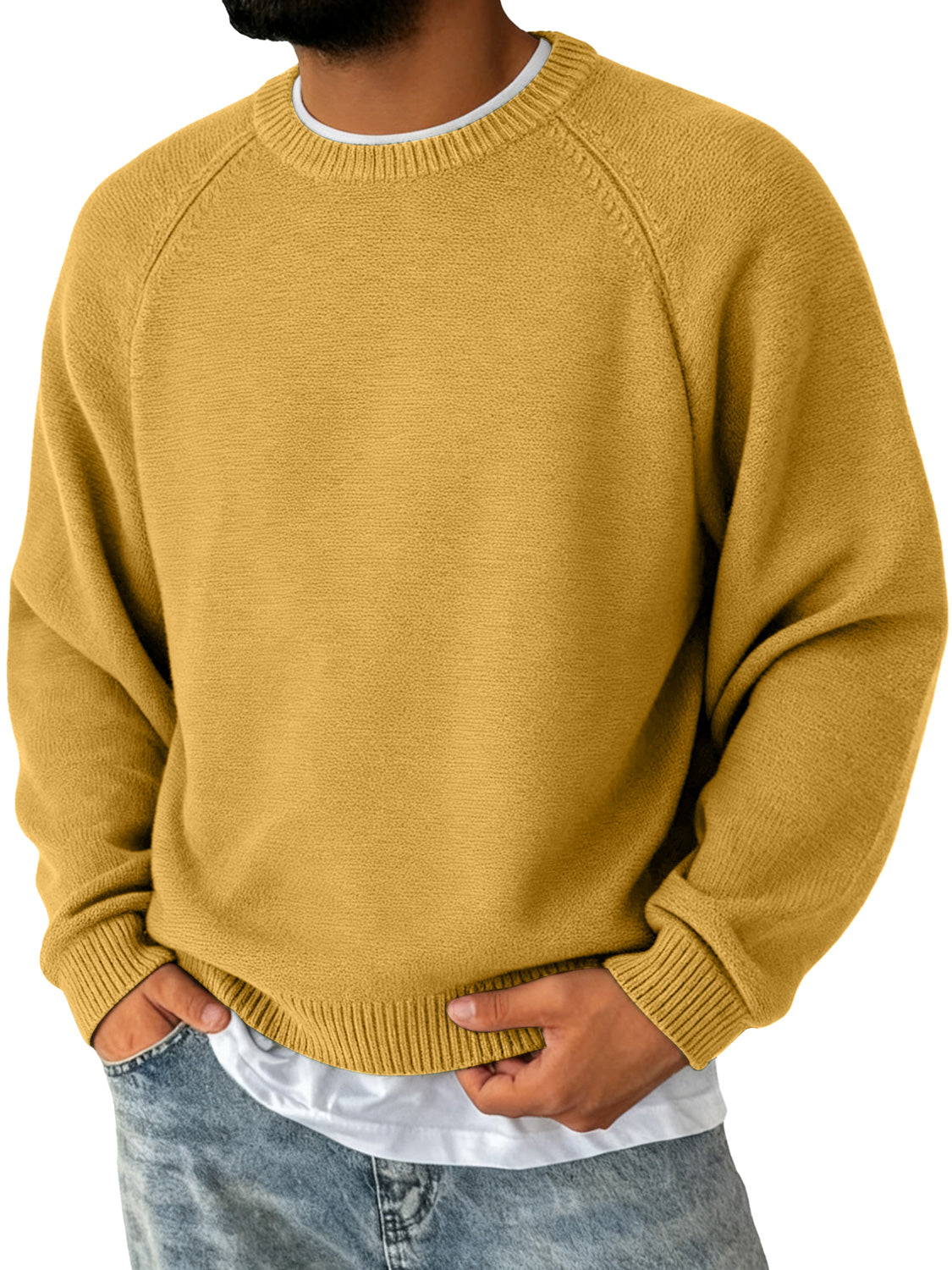 Men's Simple Round Neck Raglan Sleeve Casual Comfortable Sweater